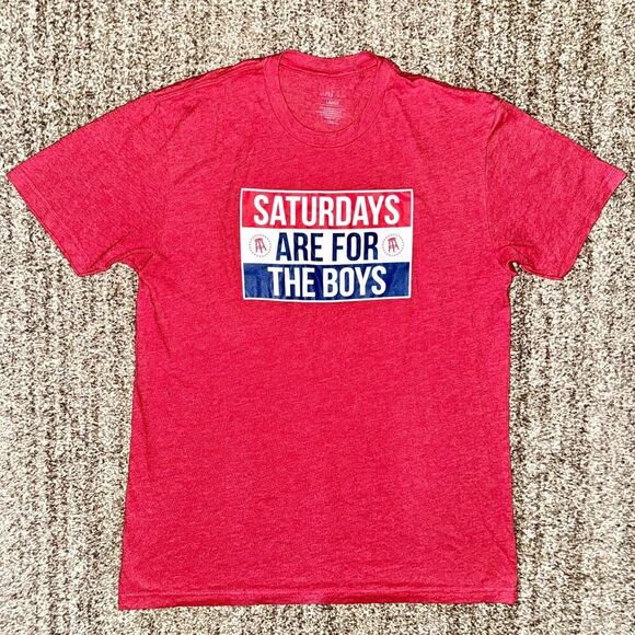 Saturdays Are For The Boys Men's Graphic Golf Tee T-Shirt in Red Size Large - Picture 1 of 9